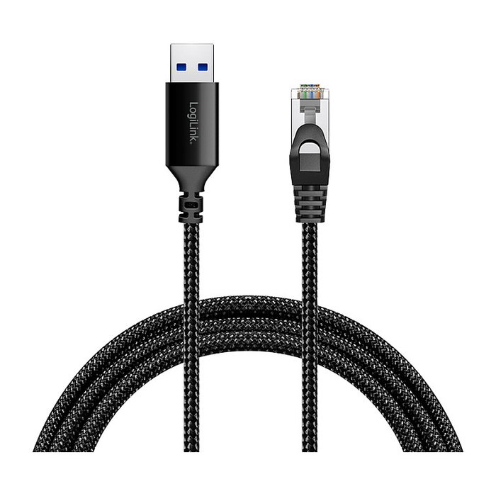 LogiLink Cable Ethernet USB 3.0 A/M a RJ45/M, 1 Gbps, 1 m, negro/gris