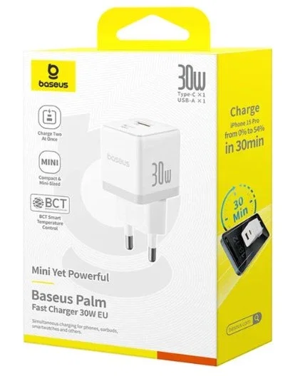 Baseus Palm Fast Charger 30W C+U Moon White