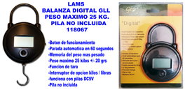 LAMS Balanza Digital con Capacidad Máxima de 25 kg