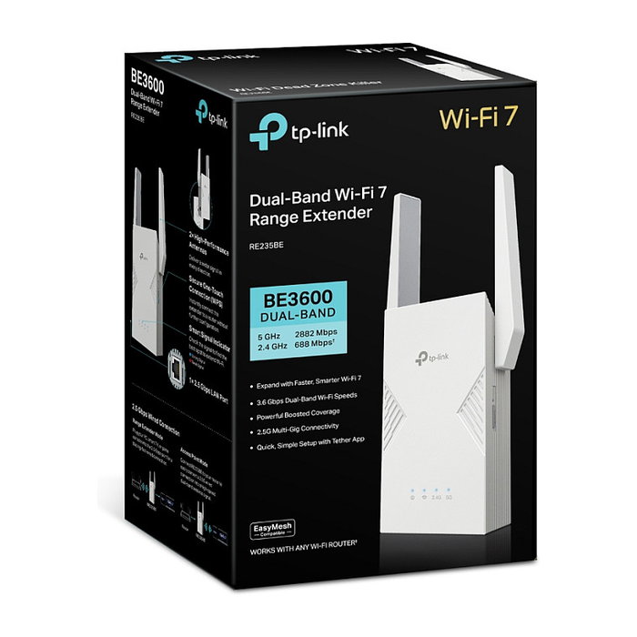 TP-Link RE235BE BE3600 Dual-Band Wi-Fi 7 WLAN Repeater, Extensor de Red Inalámbrica 2882 Mbps, Blanco TP-Link RE235BE BE3600 Dual-Band Wi-Fi 7 WLAN Repeater, Extensor de Red Inalámbrica 2882 Mbps, Blanco