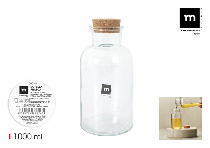 La Mediterranea Botella Frasca Redonda Boca Ancha 1000 ml (Pack de 12) La Mediterranea Botella Frasca Redonda Boca Ancha 1000 ml (Pack de 12)