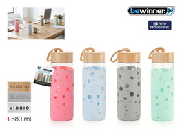 Bewinner Botella de Agua de Vidrio y Silicona 580ml