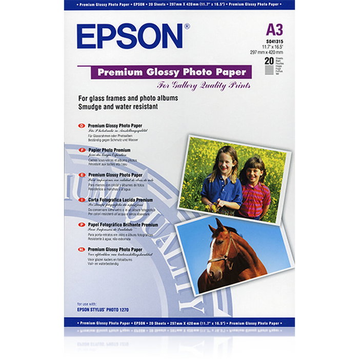 Epson Premium Glossy Photo Paper A3 255g, 20 Hojas
