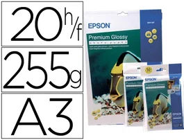 Epson Papel Premium Glossy Photo 255g, 20 Hojas de A3