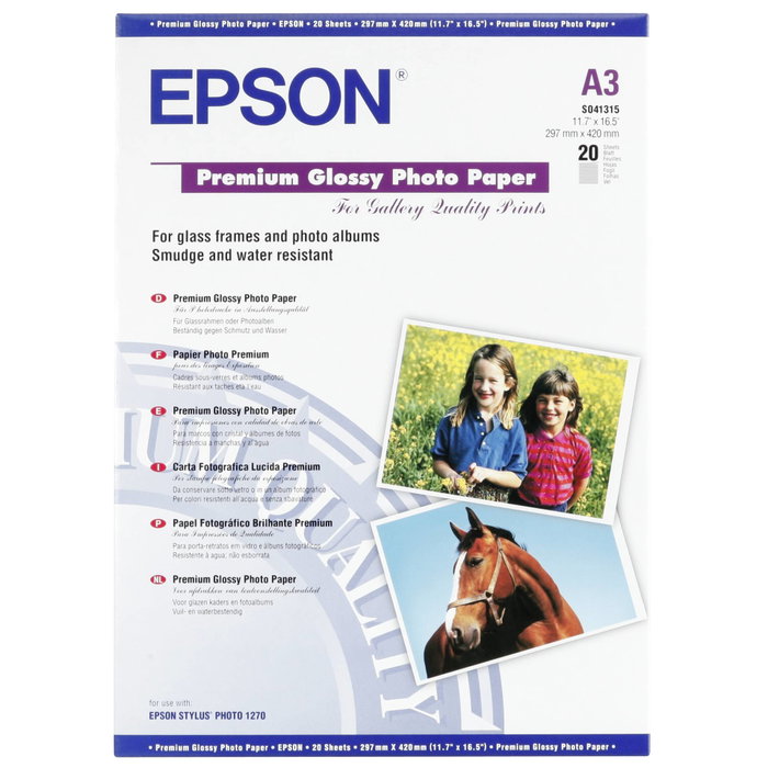 Epson Premium Glossy Photo Paper A3 255g, 20 Hojas