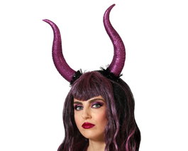 FESTIVAL Diadema de Halloween con Cuernos Morados con Purpurina para Mujer Adulto