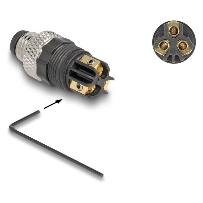 DeLOCK Conector M8 codificado A de 3 pines macho con conexión por tornillo, Negro