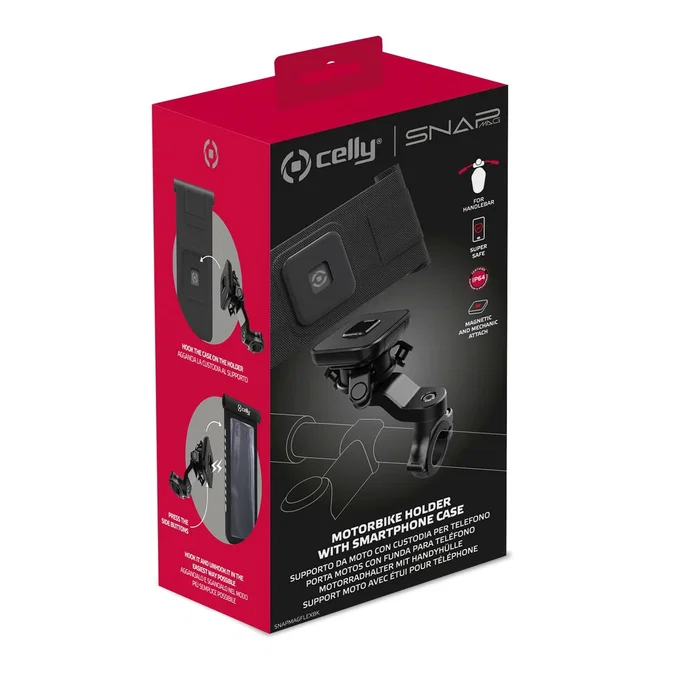 Celly SNAPMAGFLEXBK Soporte Pasivo Universal para Smartphone y Tablet, Negro, Resistente al Agua