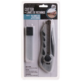 Je cherche une Idee Cutter con 3 Cuchillas Recambio, Mango Antideslizante, Colores Surtidos (Azul, Gris), 17,3 cm
