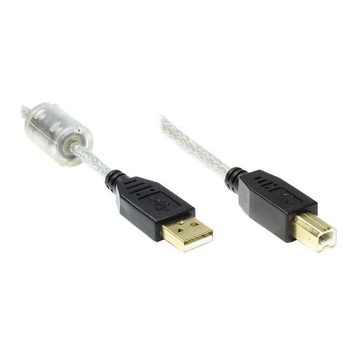 GoodConnections Cable USB 2.0 con núcleo de ferrita A-B transparente de 5m GoodConnections Cable USB 2.0 con núcleo de ferrita A-B transparente de 5m