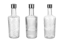 DKD Home Decor Set de 3 Botellas de Cristal e Inox de 1L