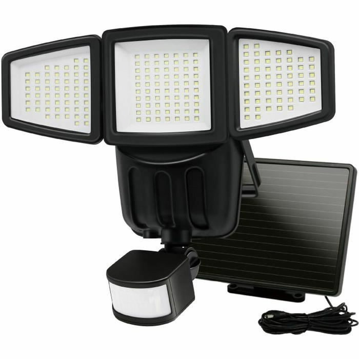 Galix Foco solar de 3 cabezales con 1500 lúmenes y 182 LED SMD