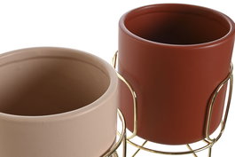 DKD Home Decor Macetero Moderno Gres Terracota Crema Dorado 18 x 21 x 18 cm (8 Unidades)