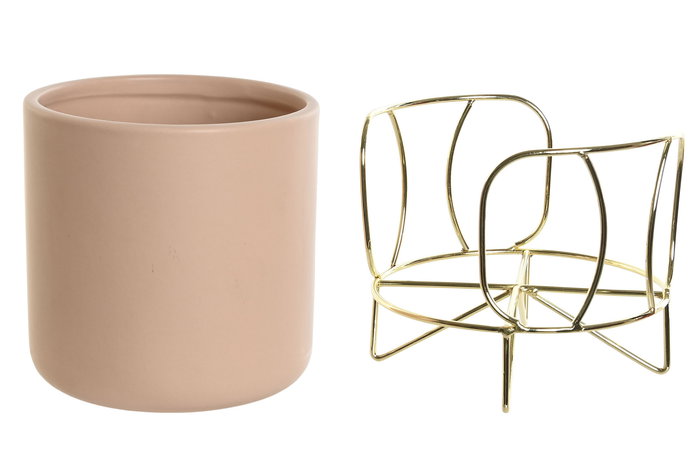 DKD Home Decor Macetero Moderno Gres Terracota Crema Dorado 18 x 21 x 18 cm (8 Unidades)