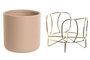 DKD Home Decor Macetero Moderno Gres Terracota Crema Dorado 18 x 21 x 18 cm (8 Unidades)