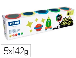 Pasta Modelar Milan Soft Dough Neon Caja De 5 (Botes De 142 Gr.)