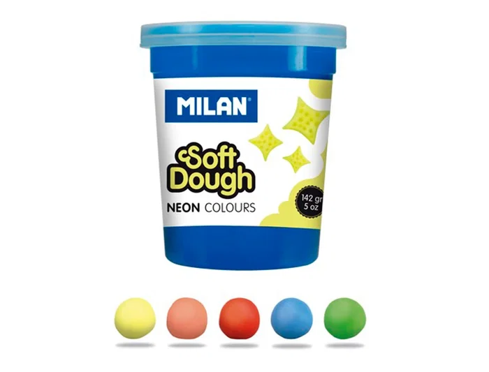 Pasta Modelar Milan Soft Dough Neon Caja De 5 (Botes De 142 Gr.)