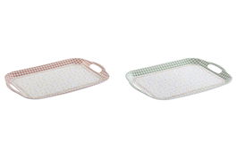 DKD Home Decor Bandeja Estilo Vichy Rosa y Azul Melamina 36 x 26 x 2.2 cm (6 Unidades)