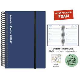 Agenda Anual (2026-27) Senfort 16 Meses Student Foam Espiral Tapa Pp Con Goma 120X170 S/V Azul
