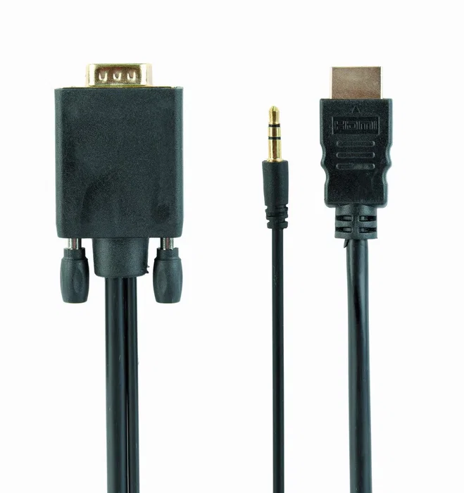Gembird Adaptador de Cable HDMI a VGA con Audio 3.5mm, 1.8 Metros, Negro, Resolución Full HD 1080p 60Hz, A-HDMI-VGA-03-6