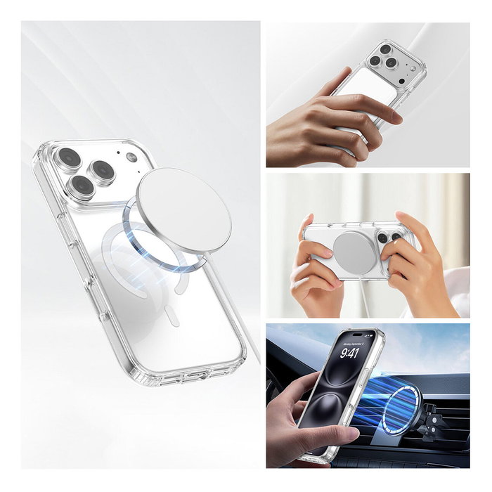 4smarts 541559 Starter Set Premium 3en1 para iPhone 17 Pro Max, Bumper Transparente Blanco Compatible con MagSafe y Cargador Inalámbrico