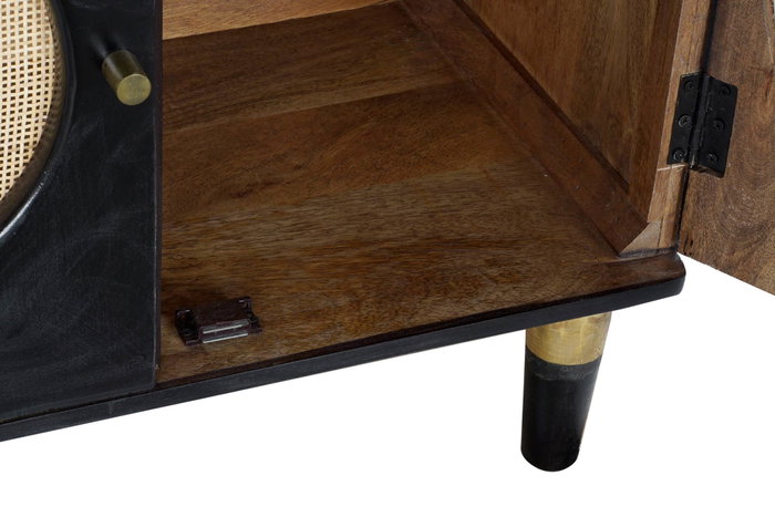 DKD Home Decor Buffet de Mango y Ratán Negro 150x40x65 cm