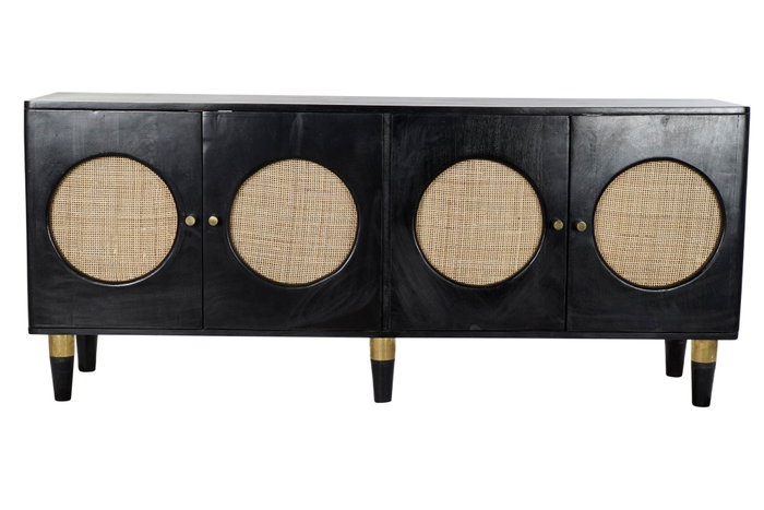 DKD Home Decor Buffet de Mango y Ratán Negro 150x40x65 cm