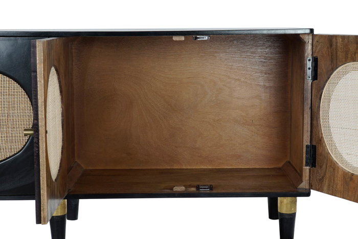 DKD Home Decor Buffet de Mango y Ratán Negro 150x40x65 cm