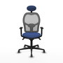 Silla de oficina Jorquera con mecanismo Sincro tapizada con Tela color Azul marino y malla color Gris. Equipada con lumbar 1D, Brazos 1D, Cabecero Fijo y Ruedas 65 mm parqué