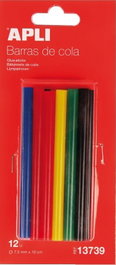 APLI PAPER Blíster de 12 recambios de barras de silicona de 7,5 mm colores surtidos