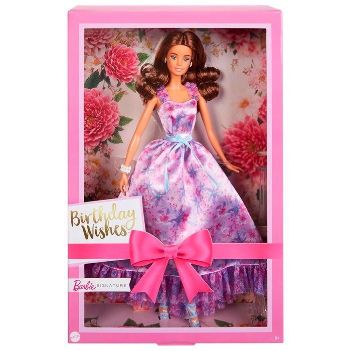 Barbie HRM54 Muñeca Deseos de Cumpleaños 2024 Morena Vestido Rosa Lila Estampado Floral Falda Tul Bordado +6 Años