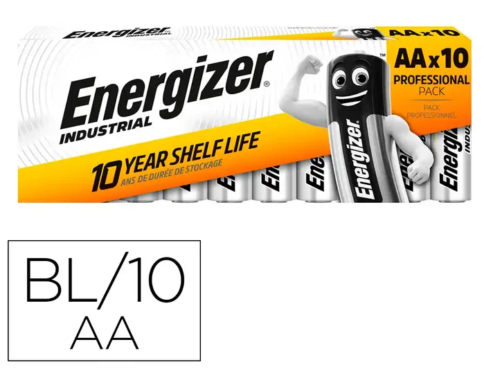 Energizer Pilas Alcalinas Industriales AA LR6 1,5V Caja de 10