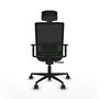 Silla de oficina Yunquera con mecanismo Sincro tapizada con Tela color Verde y malla color Negro. Equipada con lumbar 1D, Brazos 1D, Cabecero 1D y Ruedas 65mm nailon