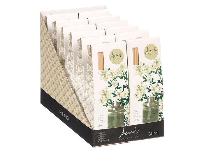 ACORDE Mikado Jazmín 30 ml ambientador con varillas 7.5x20x5 cm (Set de 24)