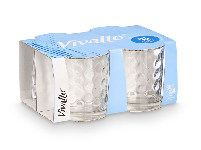 Vivalto Set 4 Vasos Vidrio Puntos 360 ml Transparentes 21 x 10 x 16.5 cm (Set de 6)
