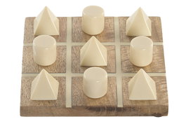 DKD Home Decor Juego Scandi Tic Tac Toe Blanco Natural 15 x 4.5 x 15 cm Set de 2