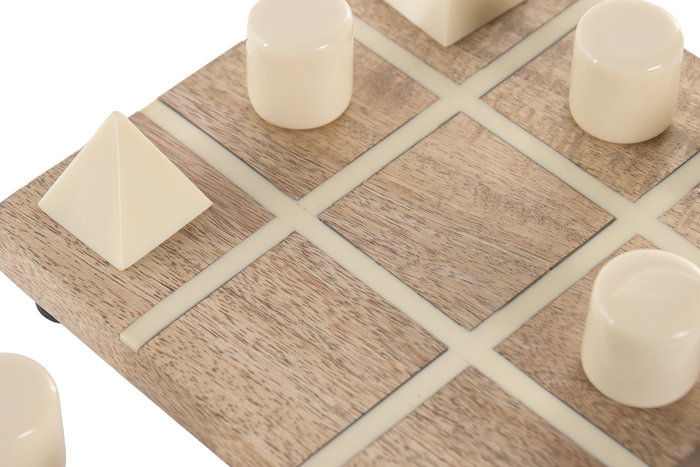 DKD Home Decor Juego Scandi Tic Tac Toe Blanco Natural 15 x 4.5 x 15 cm Set de 2