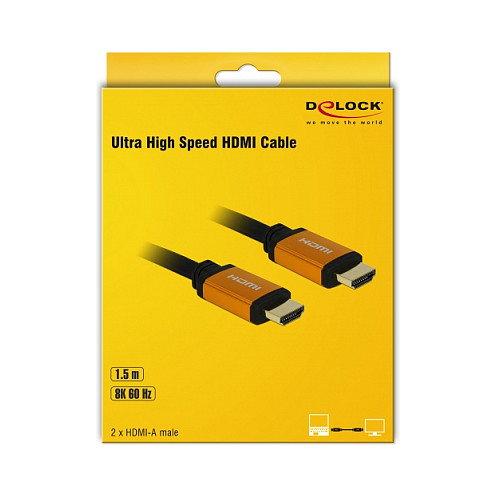DeLOCK Cable HDMI Ultra Alta Velocidad 48 Gbps 8K 60Hz, 1.5 m, Conectores Chapados en Oro, Negro 85728 DeLOCK Cable HDMI Ultra Alta Velocidad 48 Gbps 8K 60Hz, 1.5 m, Conectores Chapados en Oro, Negro 85728