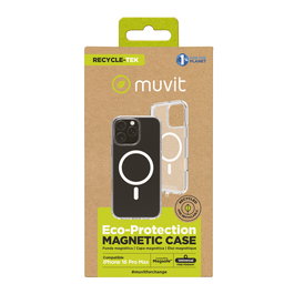 Muvit Funda Recycletek MagSafe para Apple iPhone, Fabricada con Material 100% Reciclado, Transparente y Suave al Tacto