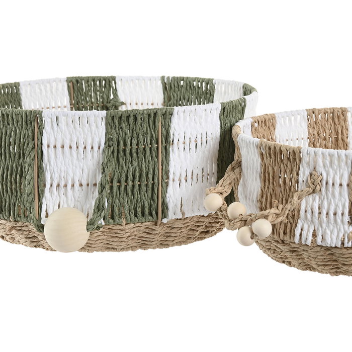 DKD Home Decor Set de 2 Cestas de Fibra Verde 35x35x16 cm