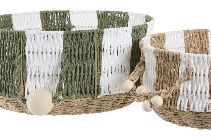 DKD Home Decor Set de 2 Cestas de Fibra Verde 35x35x16 cm