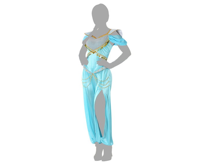 Disfraz de Bailarina Princesa Árabe para Mujer Adulto Color Celeste con Detalles Dorados - Talla XXL