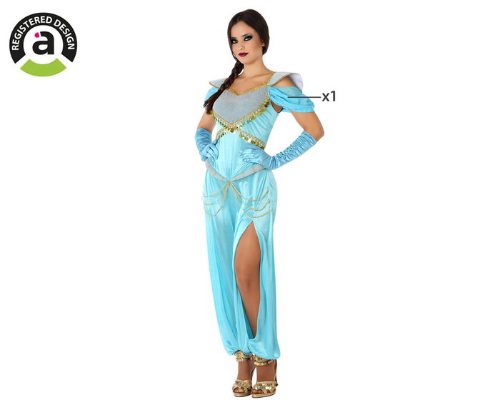 Disfraz de Bailarina Princesa Árabe para Mujer Adulto Color Celeste con Detalles Dorados - Talla XXL