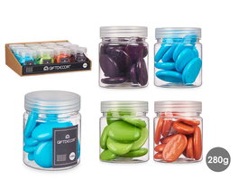 Giftdecor Bote 280Gr Piedras Rio Surtidos Colores Vivos 6.5x6.5x8 cm (Set de 48)