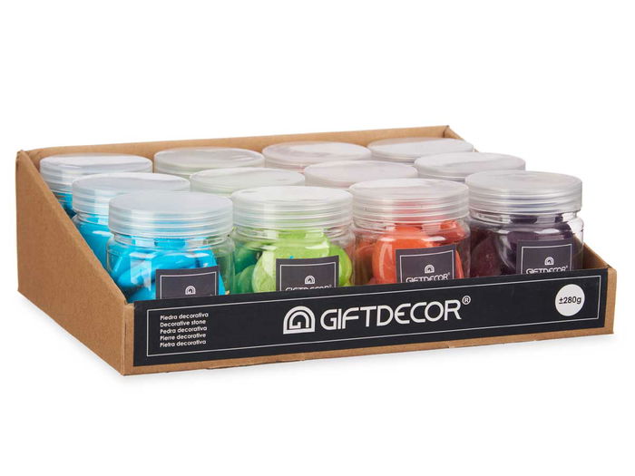 Giftdecor Bote 280Gr Piedras Rio Surtidos Colores Vivos 6.5x6.5x8 cm (Set de 48)