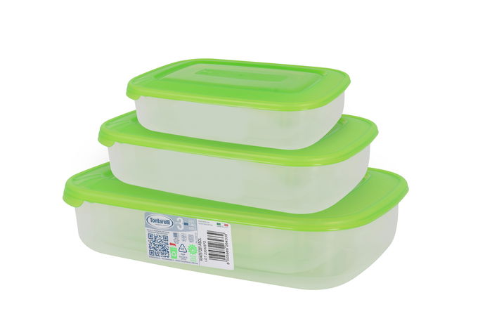 Tontarelli Set 3 Fiambreras Rectangulares 1L/2L/3L Tapa Verde Family (20 Cajas)