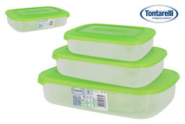 Tontarelli Set 3 Fiambreras Rectangulares 1L/2L/3L Tapa Verde Family (20 Cajas)