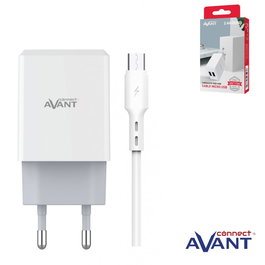 AVANT CONNECT Cargador USB de 2 Puertos 2.4A con Cable Micro USB Blanco