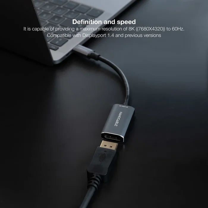 Nanocable 10.16.4104-G Adaptador USB-C a DisplayPort 1.4 - Cable 0.15 m - 8K@60Hz - Aluminio Gris - Plug and Play - Compatible Thunderbolt 3