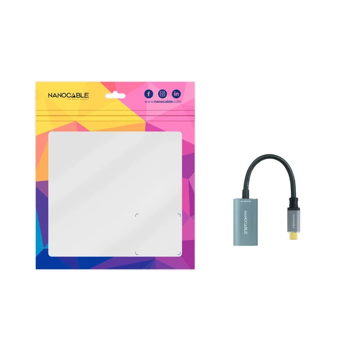 Nanocable 10.16.4104-G Adaptador USB-C a DisplayPort 1.4 - Cable 0.15 m - 8K@60Hz - Aluminio Gris - Plug and Play - Compatible Thunderbolt 3